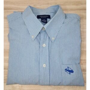 Mens Nantucket Brand Blue‎ Striped 100% Cotton Long Sleeve Shirt Medium